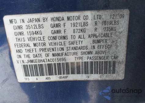 2010 Honda Fit Sport z USA, uszkodzony, nr VIN JHMGE8H47AC015695